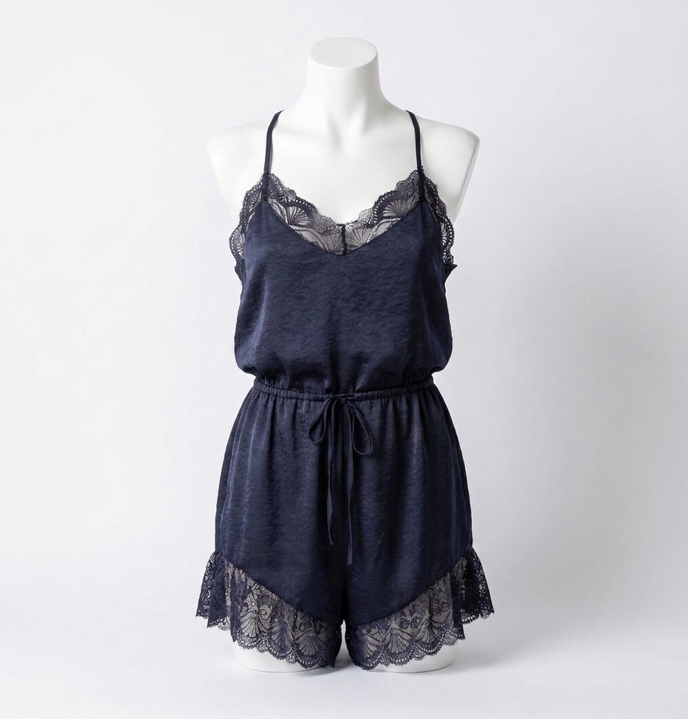 NEW MOLLY BRACKEN ladies v-neck camisole with lace in navy blue